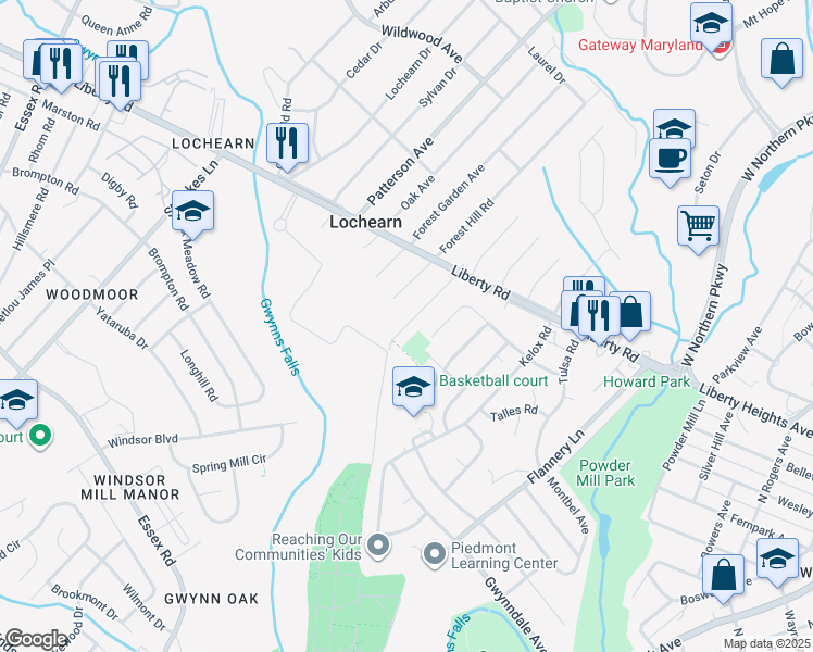 map of restaurants, bars, coffee shops, grocery stores, and more near 3508 Meadowside Avenue in Lochearn