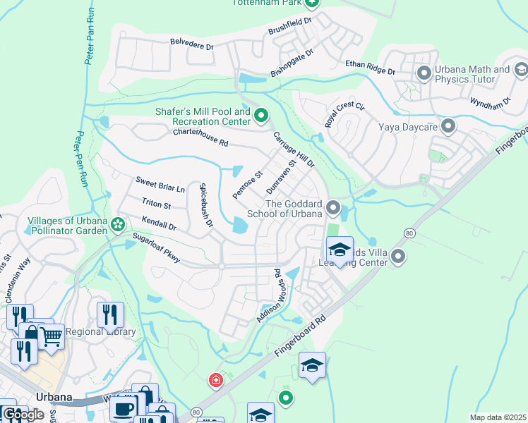 map of restaurants, bars, coffee shops, grocery stores, and more near 3926 Shawfield Lane in Frederick