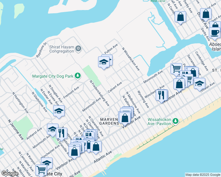 map of restaurants, bars, coffee shops, grocery stores, and more near 306 Waldon Drive in Ventnor City