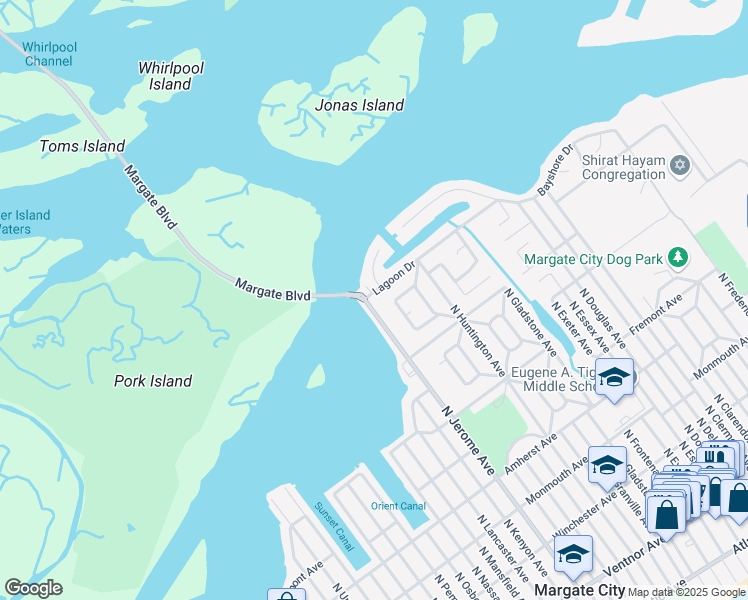 map of restaurants, bars, coffee shops, grocery stores, and more near 809 North Jerome Avenue in Margate City