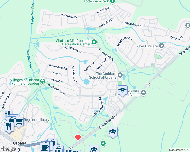 map of restaurants, bars, coffee shops, grocery stores, and more near 3926 Shawfield Lane in Frederick