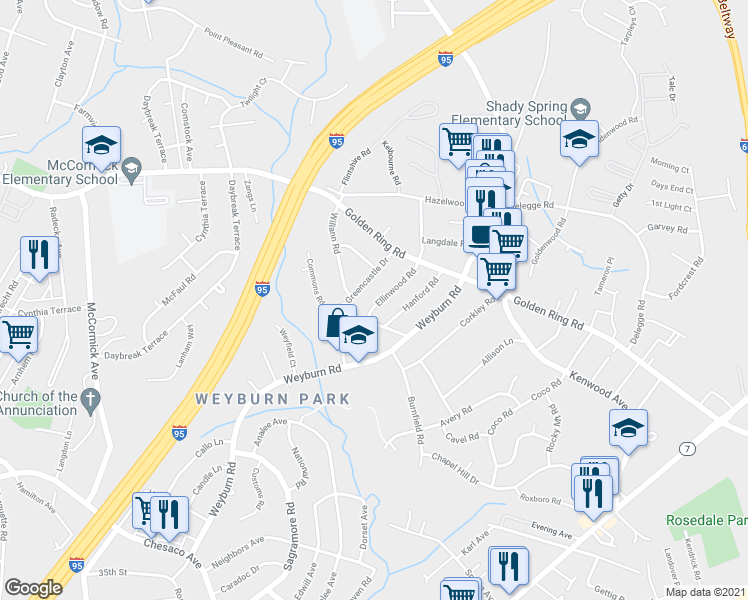 map of restaurants, bars, coffee shops, grocery stores, and more near 1810 Ellinwood Road in Rosedale