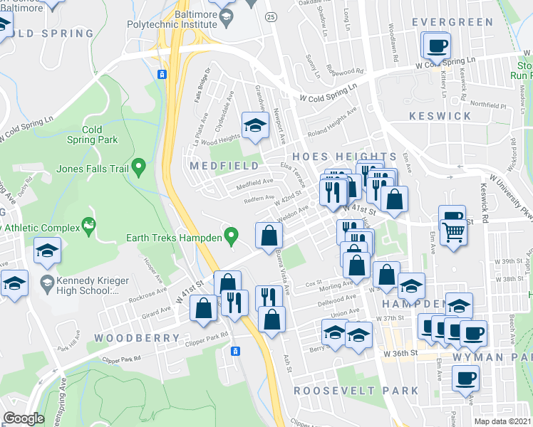 map of restaurants, bars, coffee shops, grocery stores, and more near 101 Independence Avenue Southeast in Washington