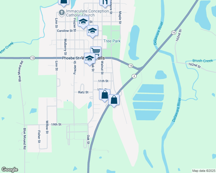 map of restaurants, bars, coffee shops, grocery stores, and more near 1004 Sycamore Street in Valley Falls