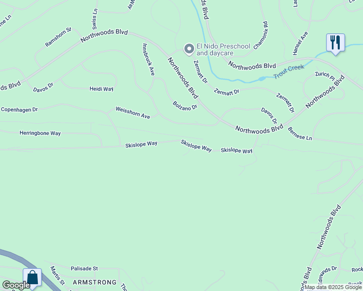 map of restaurants, bars, coffee shops, grocery stores, and more near 11094 Ski Slope Way in Truckee