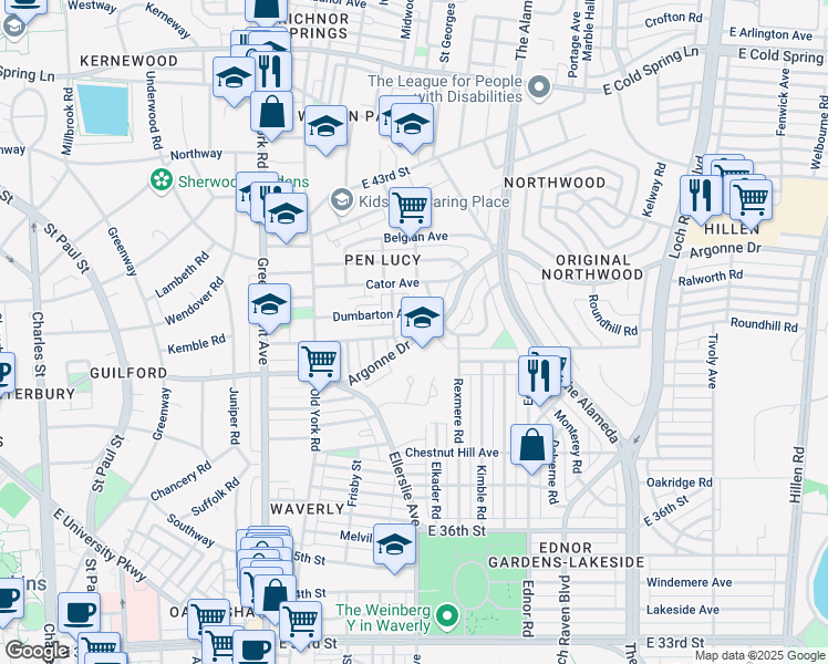 map of restaurants, bars, coffee shops, grocery stores, and more near 816 Argonne Drive in Baltimore