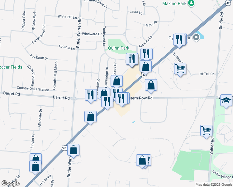 map of restaurants, bars, coffee shops, grocery stores, and more near 1085 U.S. 42 in Mason