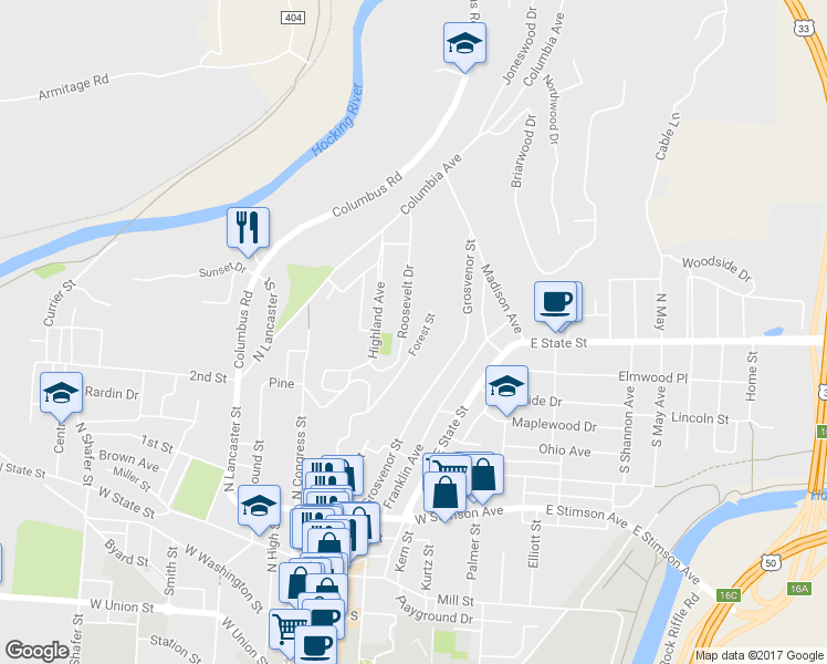 map of restaurants, bars, coffee shops, grocery stores, and more near 31 Forest Street in Athens