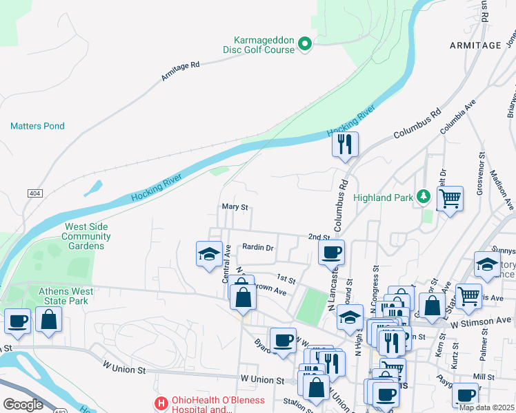 map of restaurants, bars, coffee shops, grocery stores, and more near 17 Granville Avenue in Athens