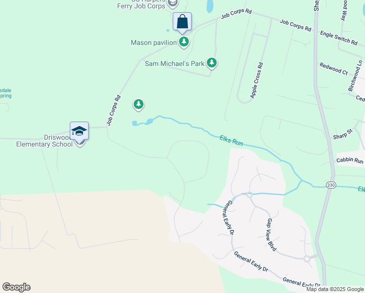 map of restaurants, bars, coffee shops, grocery stores, and more near 122 Equestrian Circle in Shenandoah Junction