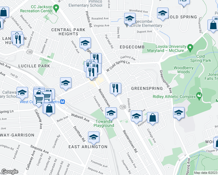 map of restaurants, bars, coffee shops, grocery stores, and more near 4312 Park Heights Avenue in Baltimore