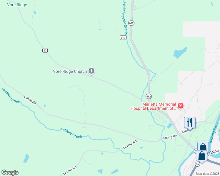 map of restaurants, bars, coffee shops, grocery stores, and more near 8077 Vore Ridge Road in Athens