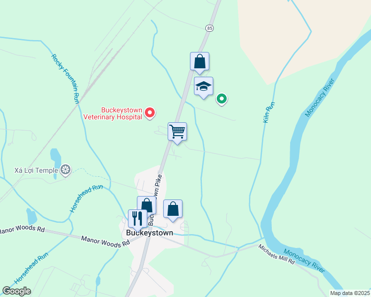 map of restaurants, bars, coffee shops, grocery stores, and more near 3760 Buckeystown Pike in Frederick