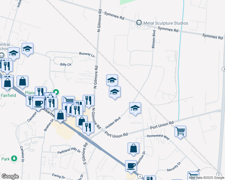 map of restaurants, bars, coffee shops, grocery stores, and more near 8800 Holden Boulevard in Fairfield