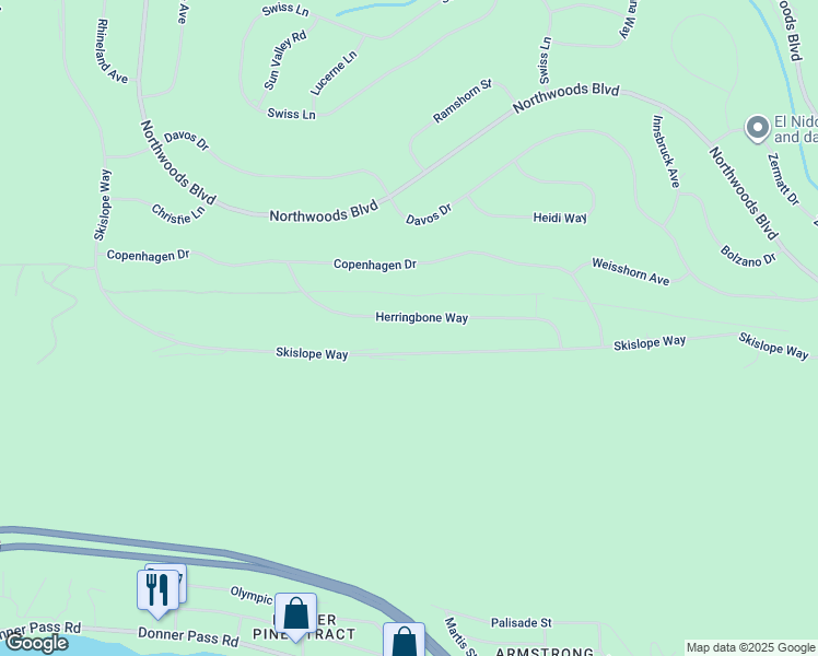 map of restaurants, bars, coffee shops, grocery stores, and more near 11881 Ski Slope Way in Truckee
