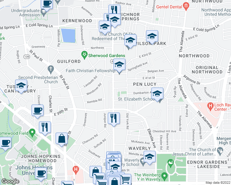 map of restaurants, bars, coffee shops, grocery stores, and more near 3947 Greenmount Avenue in Baltimore