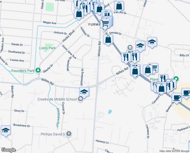 map of restaurants, bars, coffee shops, grocery stores, and more near in Fairfield