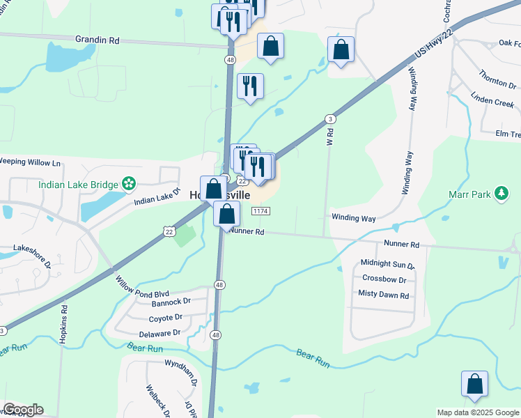 map of restaurants, bars, coffee shops, grocery stores, and more near 6693 Beeler Drive in Maineville