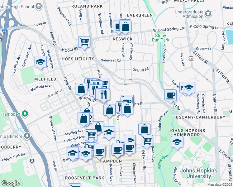 map of restaurants, bars, coffee shops, grocery stores, and more near 830 West 40th Street in Baltimore