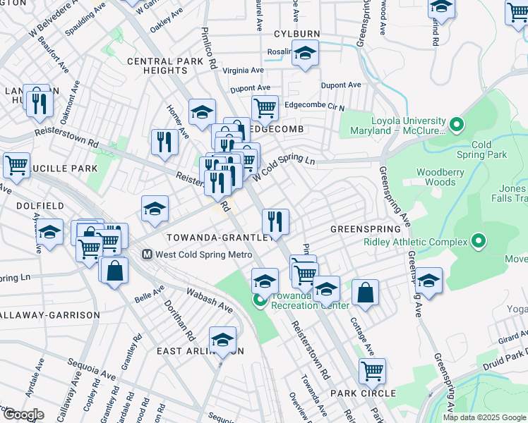 map of restaurants, bars, coffee shops, grocery stores, and more near in Baltimore