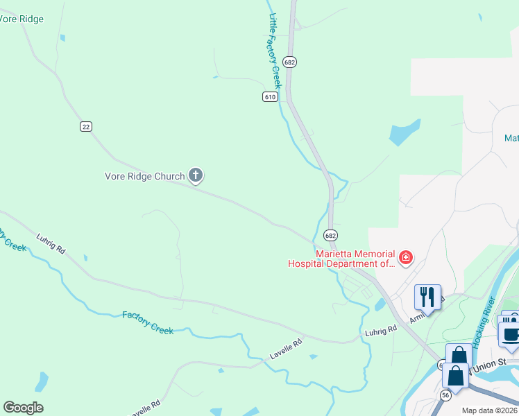 map of restaurants, bars, coffee shops, grocery stores, and more near 8100 Vore Ridge Road in Athens