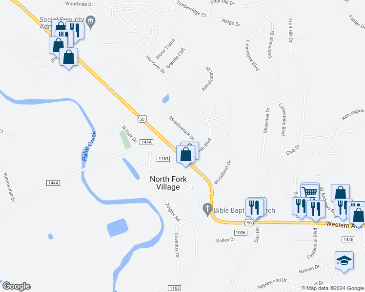 map of restaurants, bars, coffee shops, grocery stores, and more near 119 Meadowlark Drive in Chillicothe