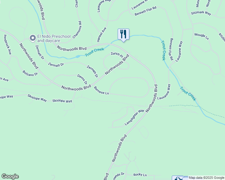 map of restaurants, bars, coffee shops, grocery stores, and more near 12036 Bernese Lane in Truckee