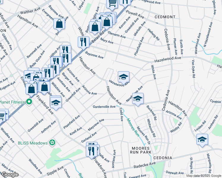 map of restaurants, bars, coffee shops, grocery stores, and more near 4514 Hamilton Avenue in Baltimore