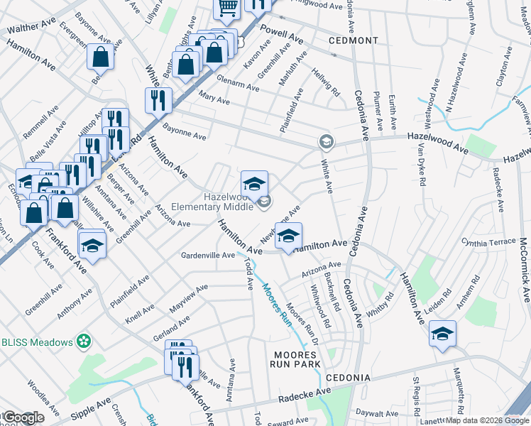 map of restaurants, bars, coffee shops, grocery stores, and more near 4517 Hazelwood Avenue in Baltimore