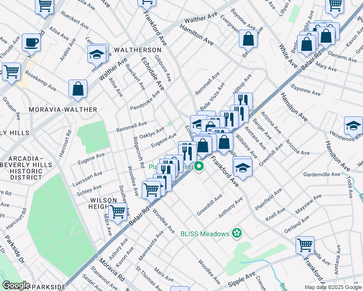map of restaurants, bars, coffee shops, grocery stores, and more near 4012 Biddison Lane in Baltimore