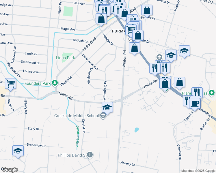map of restaurants, bars, coffee shops, grocery stores, and more near 19 Blackwell Court in Fairfield