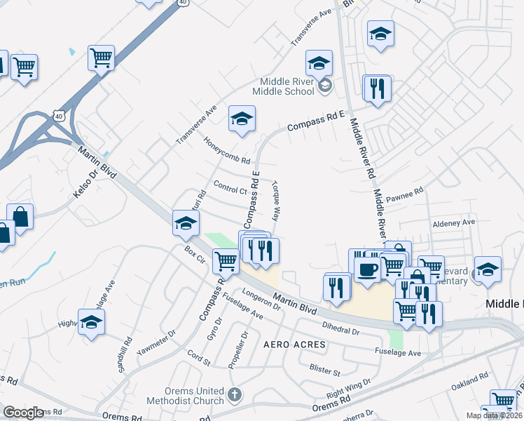 map of restaurants, bars, coffee shops, grocery stores, and more near 10 Cowl Court in Middle River