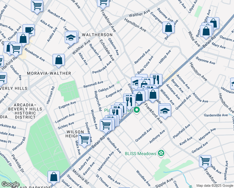 map of restaurants, bars, coffee shops, grocery stores, and more near 5113 Eugene Avenue in Baltimore