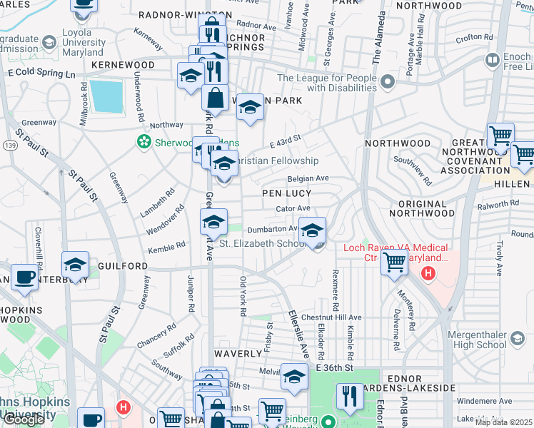 map of restaurants, bars, coffee shops, grocery stores, and more near 707 Cator Avenue in Baltimore