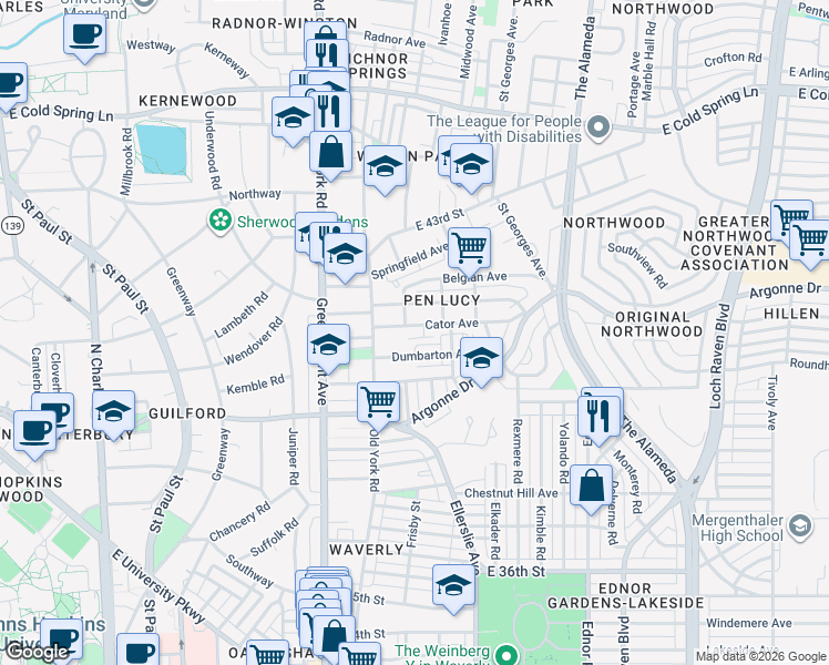 map of restaurants, bars, coffee shops, grocery stores, and more near 711 Cator Avenue in Baltimore