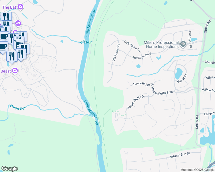 map of restaurants, bars, coffee shops, grocery stores, and more near 6382 Old Forest Drive in Maineville