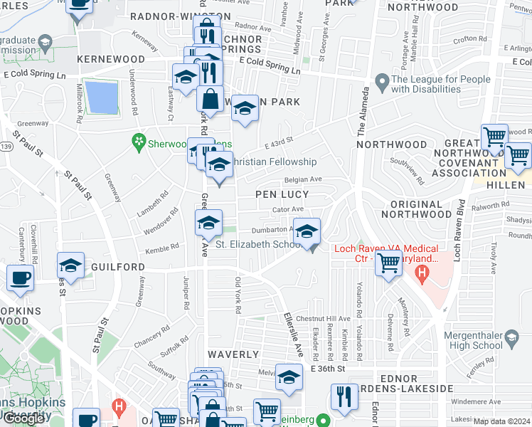 map of restaurants, bars, coffee shops, grocery stores, and more near 715 Cator Avenue in Baltimore