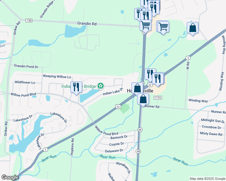 map of restaurants, bars, coffee shops, grocery stores, and more near 390 Indian Lake Drive in Maineville