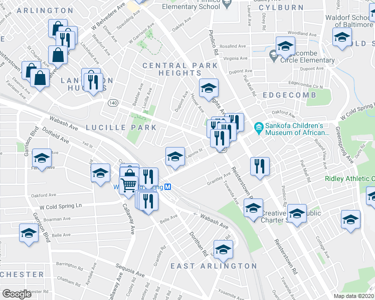 map of restaurants, bars, coffee shops, grocery stores, and more near 2907 Ridgewood Avenue in Baltimore