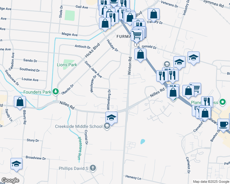 map of restaurants, bars, coffee shops, grocery stores, and more near 19 Blackwell Court in Fairfield