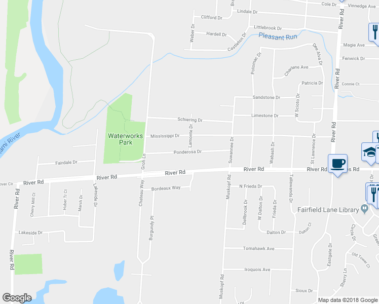 map of restaurants, bars, coffee shops, grocery stores, and more near 5512 Ponderosa Drive in Fairfield