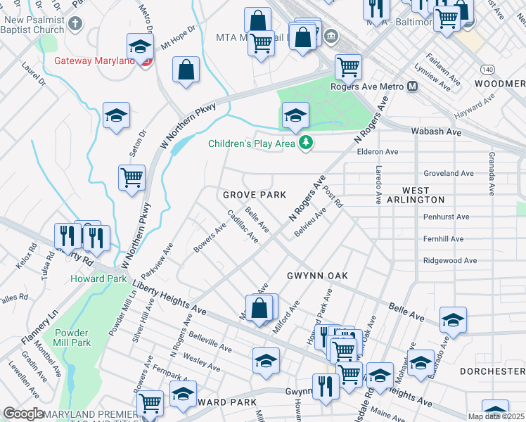 map of restaurants, bars, coffee shops, grocery stores, and more near 5509 Wilvan Avenue in Baltimore