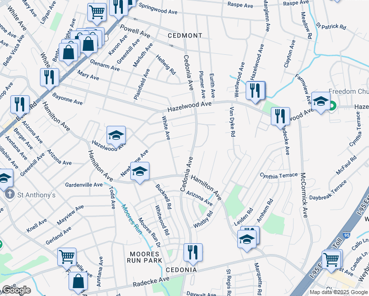 map of restaurants, bars, coffee shops, grocery stores, and more near 4807 Burland Avenue in Baltimore