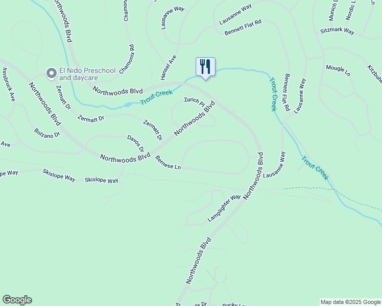 map of restaurants, bars, coffee shops, grocery stores, and more near 12036 Bernese Lane in Truckee