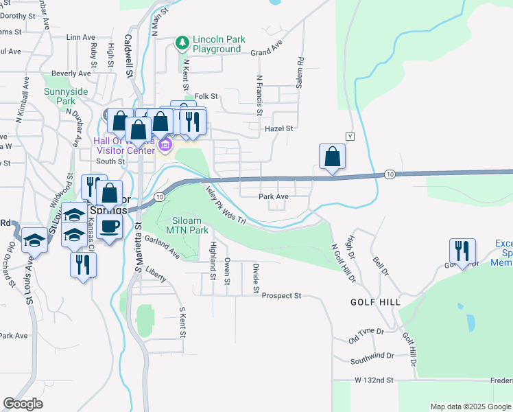 map of restaurants, bars, coffee shops, grocery stores, and more near 410 Superior Street in Excelsior Springs