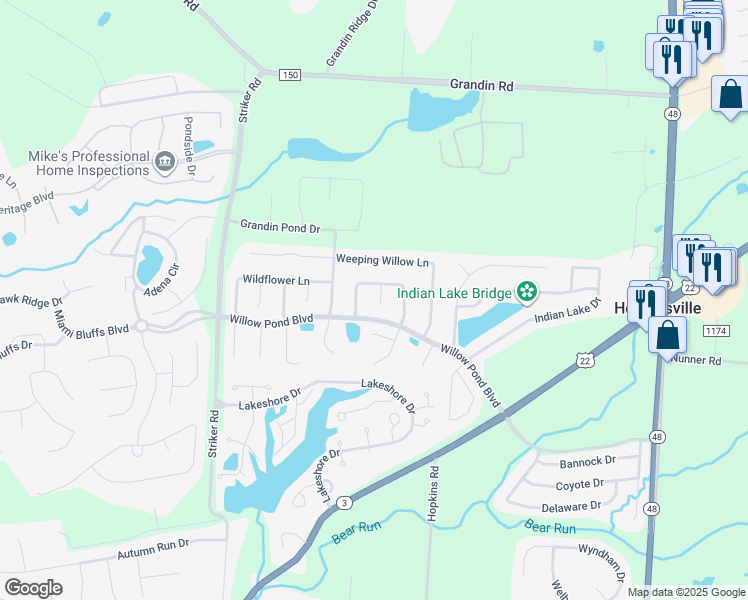 map of restaurants, bars, coffee shops, grocery stores, and more near 797 Jewelweed Court in Maineville