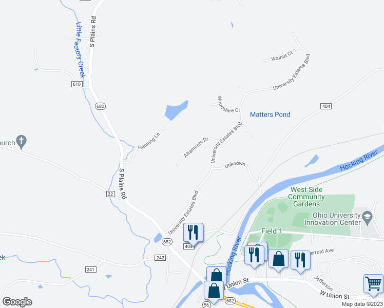 map of restaurants, bars, coffee shops, grocery stores, and more near 802 Altamonte Drive in Athens