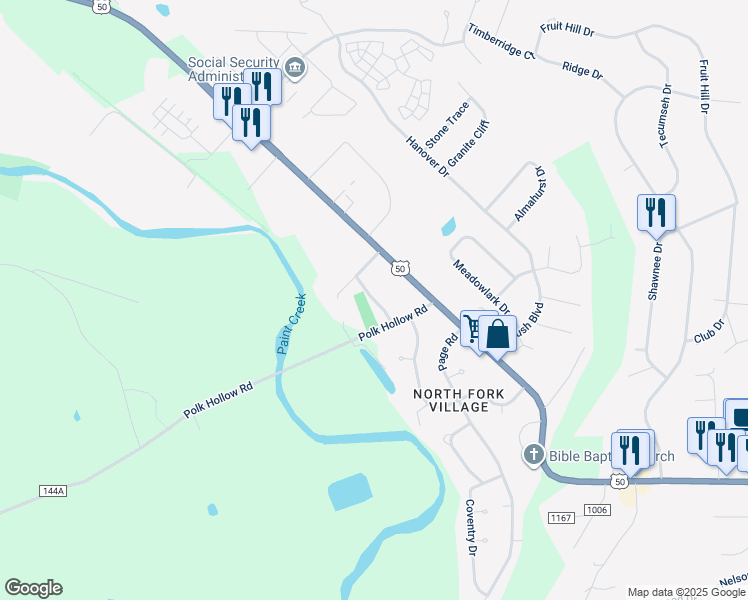 map of restaurants, bars, coffee shops, grocery stores, and more near 63 North Fork Drive in Chillicothe