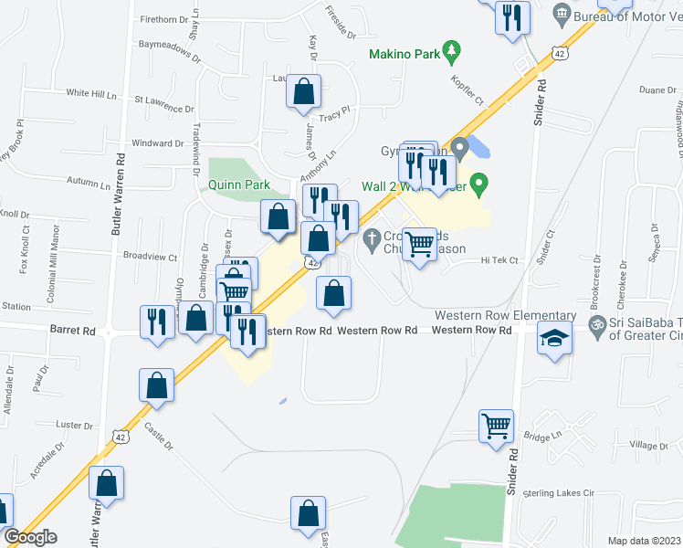 map of restaurants, bars, coffee shops, grocery stores, and more near 1010 Reading Road in Mason