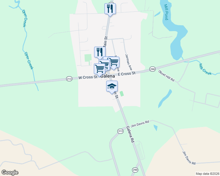 map of restaurants, bars, coffee shops, grocery stores, and more near 112 South Main Street in Galena
